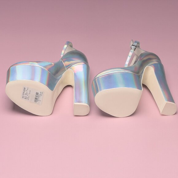 Valentino Tan-Go 155 Silver Iridescent Platform Pumps - Picture 6 of 12